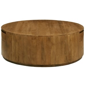 Flagstaff Round Cocktail Table 2-Drawer in Modern Spice Tan Finish on Solid Wood
