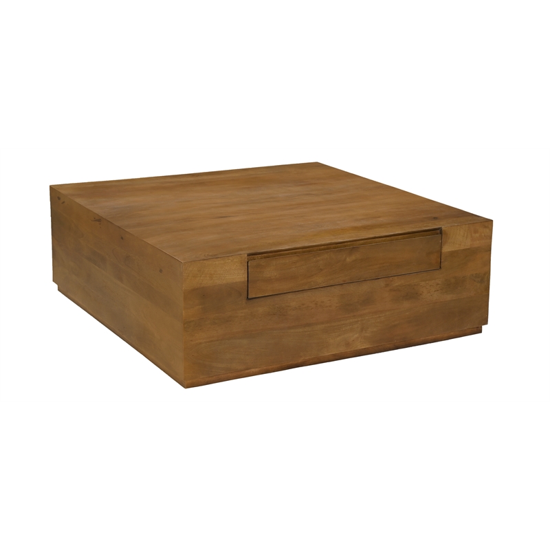 Flagstaff Square Cocktail Table 2-Drawer in Modern Spice Tan Finished Solid Wood