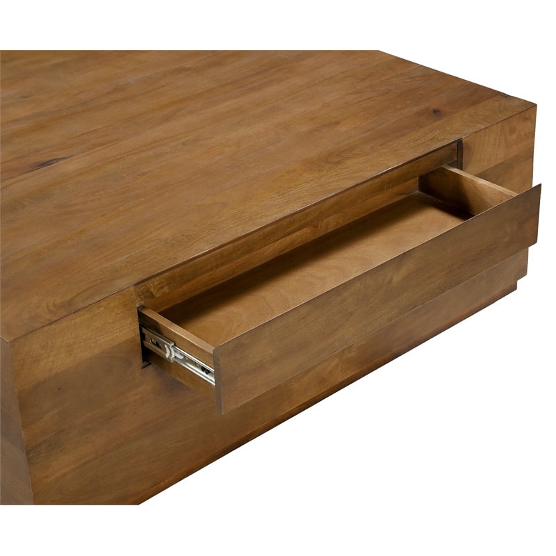 Flagstaff Square Cocktail Table 2-Drawer in Modern Spice Tan Finished Solid Wood