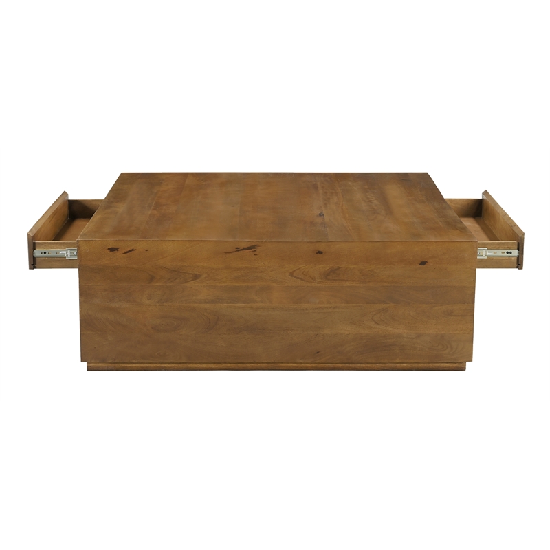 Flagstaff Square Cocktail Table 2-Drawer in Modern Spice Tan Finished Solid Wood