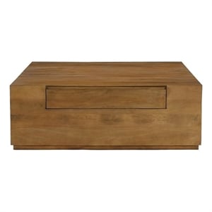 Flagstaff Square Cocktail Table 2-Drawer in Modern Spice Tan Finished Solid Wood