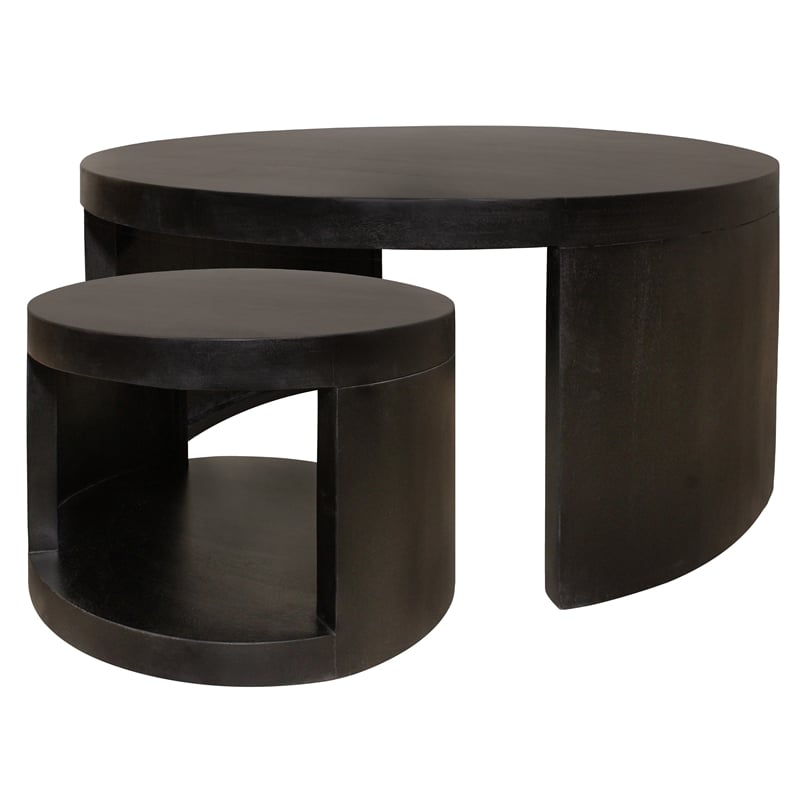 Molly Cocktail Table 2-Piece Set in a Modern Natural Black on Solid Wood