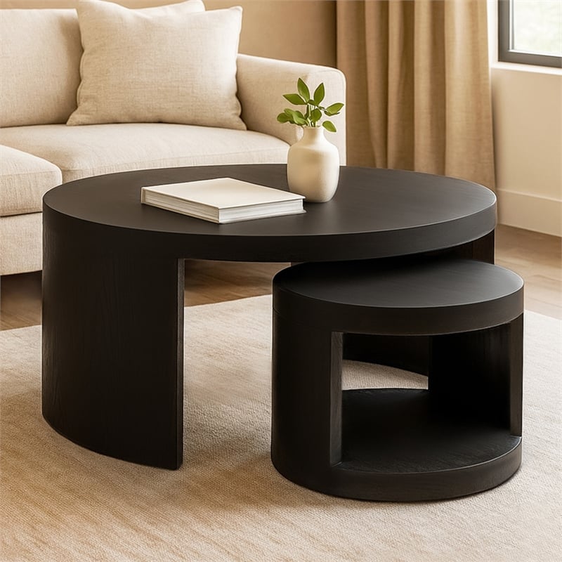 Molly Cocktail Table 2-Piece Set in a Modern Natural Black on Solid Wood
