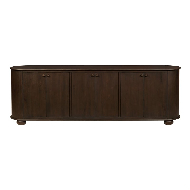 Astrid 6-Door Sideboard in a Mid-Century Barista Brown Finish on Oak Solid Wood