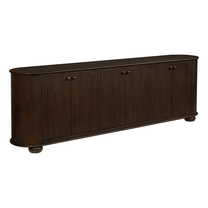Astrid 6-Door Sideboard in a Mid-Century Barista Brown Finish on Oak Solid Wood