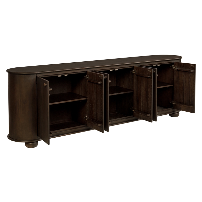 Astrid 6-Door Sideboard in a Mid-Century Barista Brown Finish on Oak Solid Wood