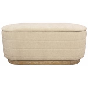Jackie Storage Bench in Contemporary Beige Multi-Weave Fabric on Solid Wood Base