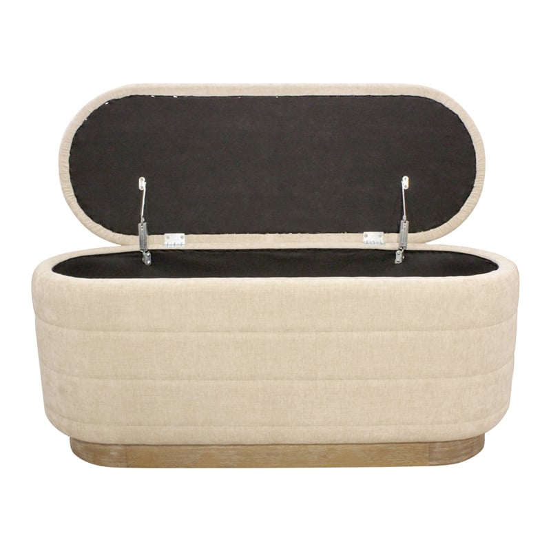 Jackie Storage Bench in Contemporary Beige Multi-Weave Fabric on Solid Wood Base