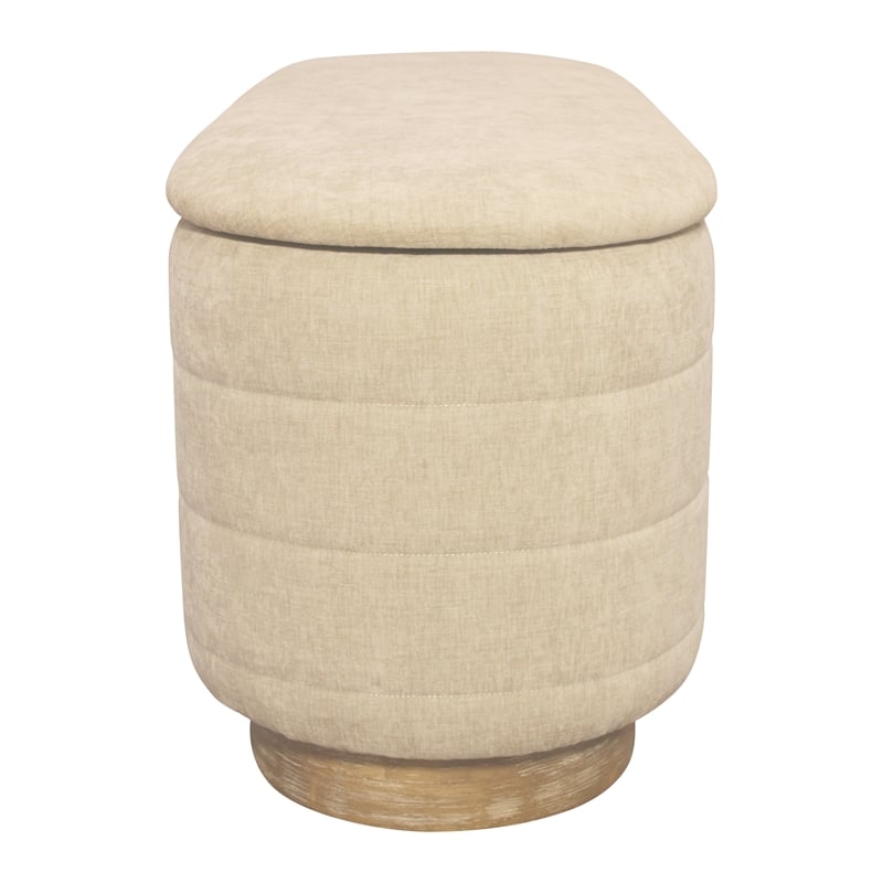 Jackie Storage Bench in Contemporary Beige Multi-Weave Fabric on Solid Wood Base