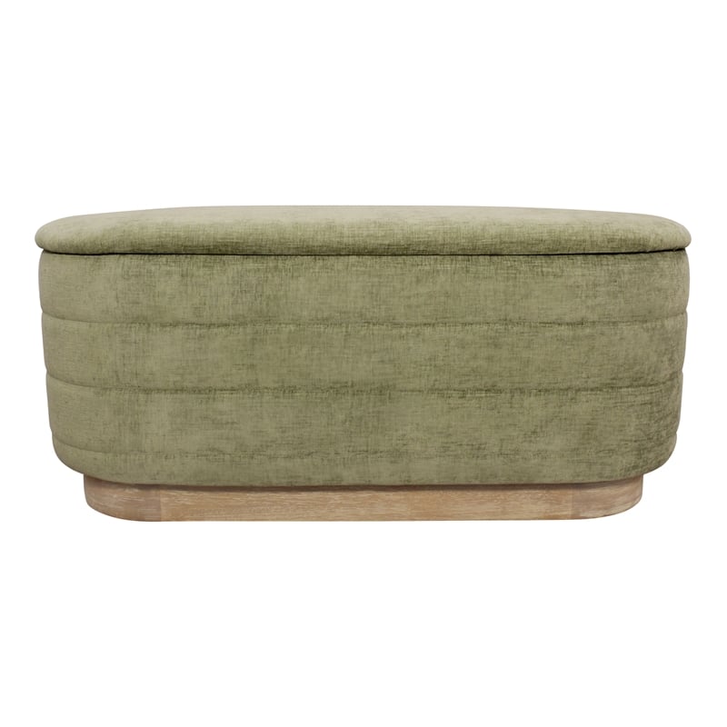 Jackie Storage Bench in Contemporary Leaf Green Multi-Weave Fabric on Solid Wood