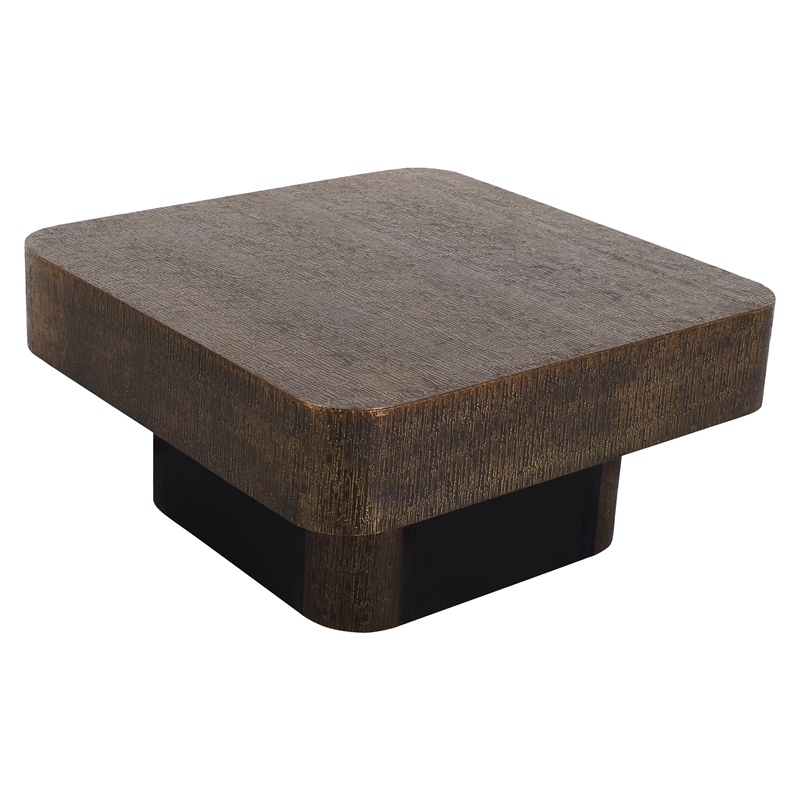 Landon Cocktail Table in Contemporary Stamped Brass Cladding on Solid Wood