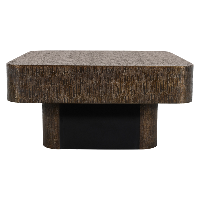 Landon Cocktail Table in Contemporary Stamped Brass Cladding on Solid Wood