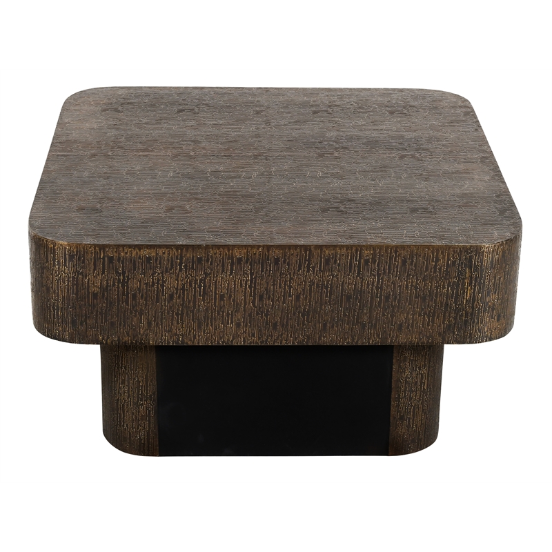 Landon Cocktail Table in Contemporary Stamped Brass Cladding on Solid Wood