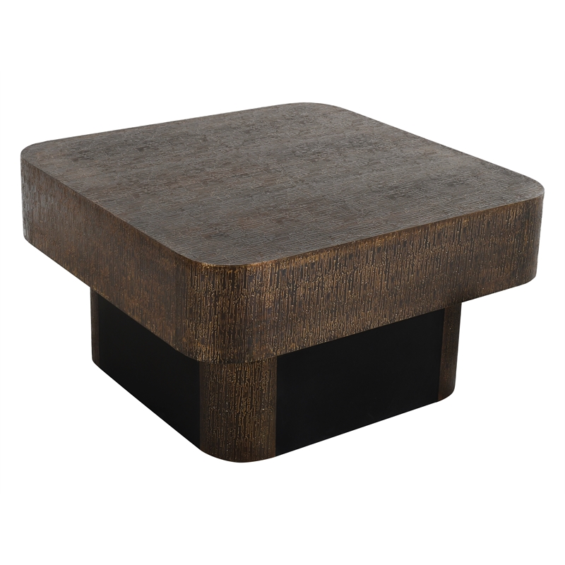 Landon Cocktail Table in Contemporary Stamped Brass Cladding on Solid Wood