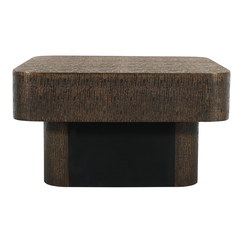 Landon Cocktail Table in Contemporary Stamped Brass Cladding on Solid Wood