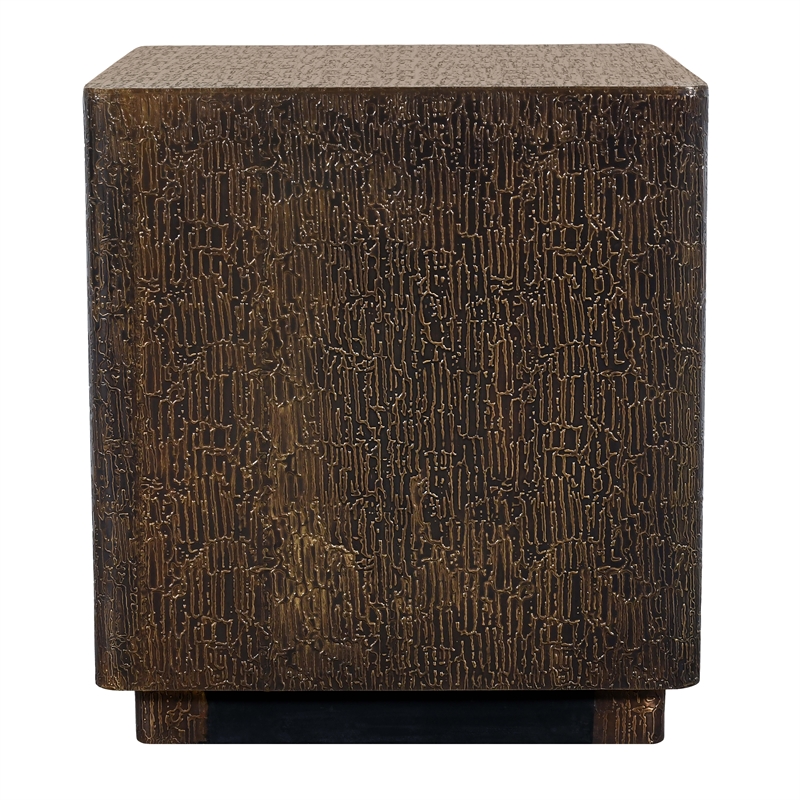 Landon Side Table in Contemporary Stamped Brass Cladding on Solid Wood