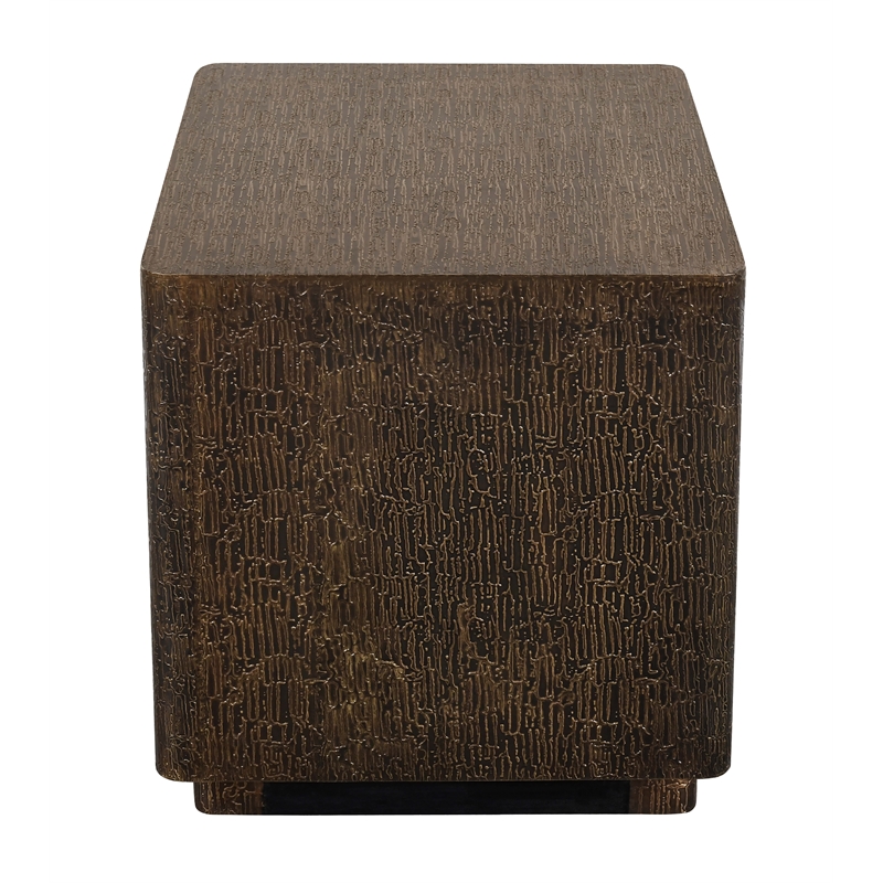 Landon Side Table in Contemporary Stamped Brass Cladding on Solid Wood