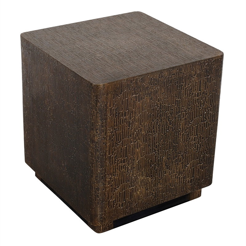 Landon Side Table in Contemporary Stamped Brass Cladding on Solid Wood