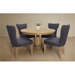 Jenna 48&quot Dining Set in Solid Wood with 4 Jill Chairs in Traditional Blue Fabric