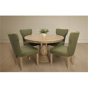 Jenna 48&quot Dining Set in Solid Wood with 4 Jill Chairs in Green Fabric