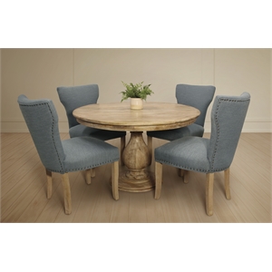 Jenna 48&quot Dining Set in Solid Wood with 4 Jill Chairs in Denim Linen
