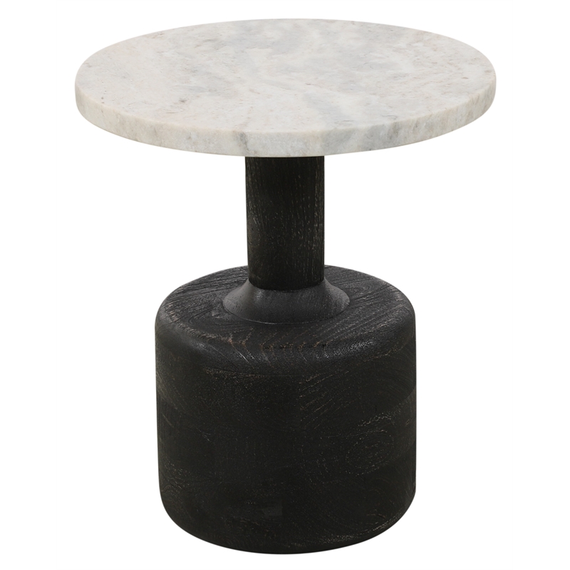 Caspian Side Table with White Marble Top in Modern Distressed Black Finish