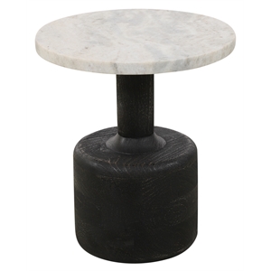 Caspian Side Table with White Marble Top in Modern Distressed Black Finish