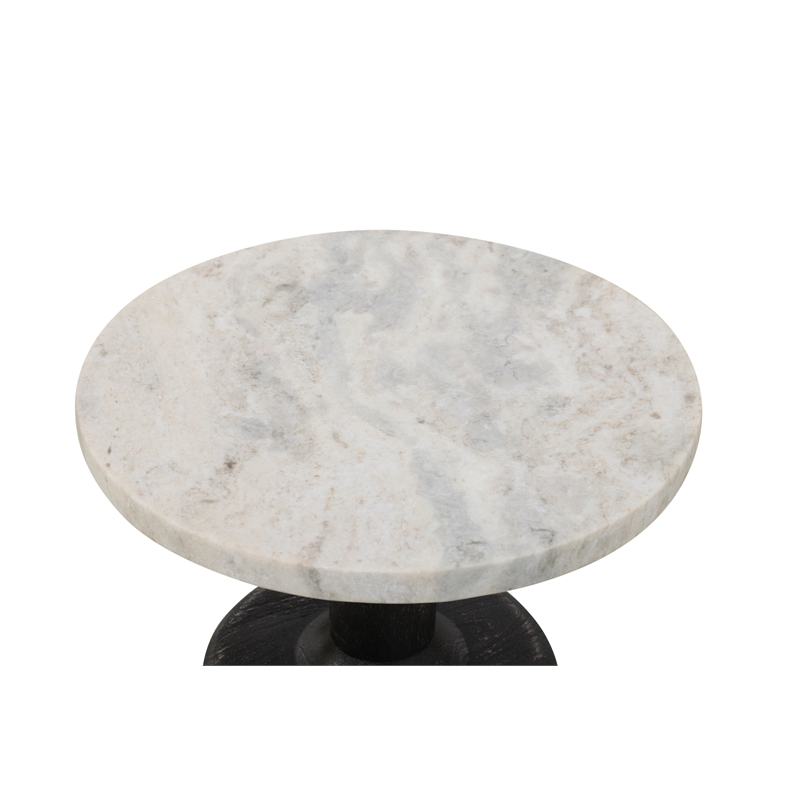 Caspian Side Table with White Marble Top in Modern Distressed Black Finish
