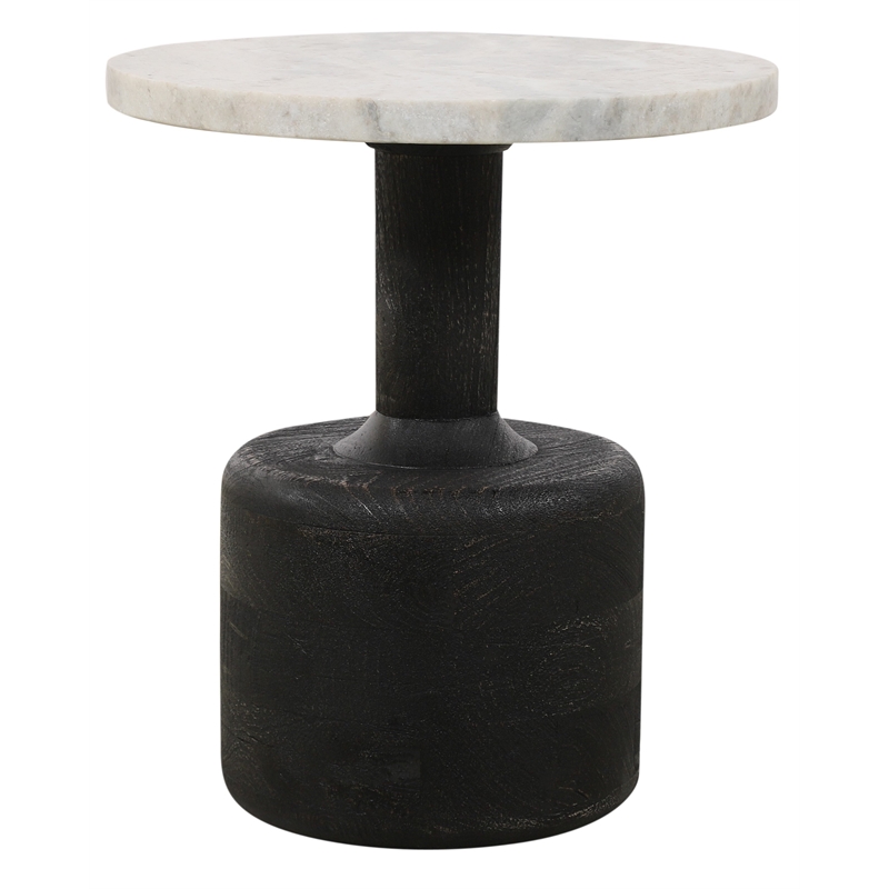 Caspian Side Table with White Marble Top in Modern Distressed Black Finish