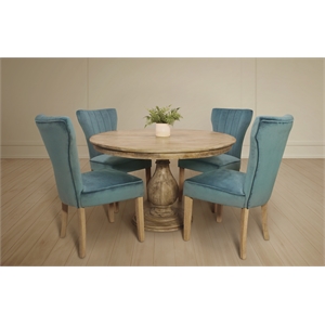 Jenna 48&quot Round Dining Set with 4 Chloe Chairs in Teal Velvet