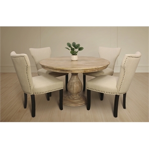 Jenna 48&quot Round Dining Set with 4 Jill Chairs in Natural Fabric with Brown Legs
