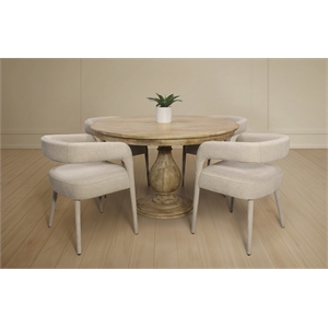 Jenna 48&quot Round Dining Set with 4 Galway Chairs in Modern Ivory Linen Fabric