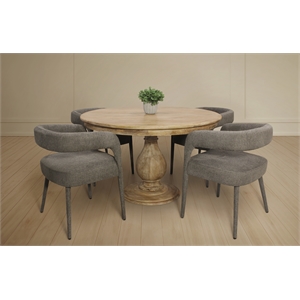 Jenna 48&quot Round Dining Set with 4 Galway Chairs in Modern Gray Linen Fabric
