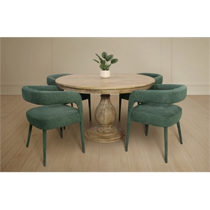 Jenna 48&quot Round Dining Set with 4 Galway Chairs in Modern Teal Linen Fabric