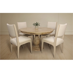 Jenna 48&quot Round Dining Set with 4 Ash Chairs in Contemporary Ivory Boucle Fabric