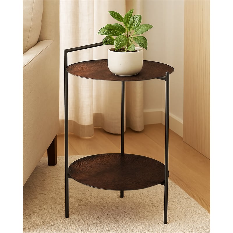 Benji Iron Side Table in Contemporary Dark Copper Patina