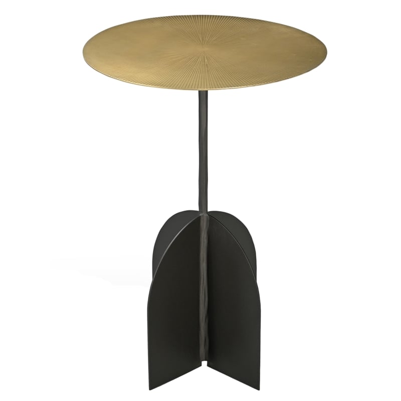 Galahad Iron Side Table in Modern Black and Textured Brass Finish