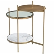 Galahad Side Table in Modern White Marble and Brass Toned Iron