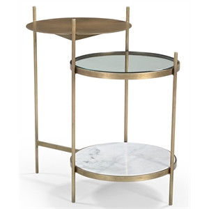 Galahad Side Table in Modern White Marble and Brass Toned Iron