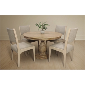 Jenna 48&quot Round Dining Set with 4 Ash Chairs in Contemporary Silver Boucle