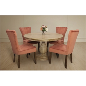 Jenna 48&quot Round Dining Set with 4 Chloe Chairs in Contemporary Blush Velvet