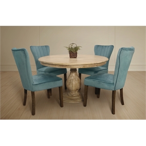 Jenna 48&quot Round Dining Set with 4 Chloe Chairs in Contemporary Teal Velvet