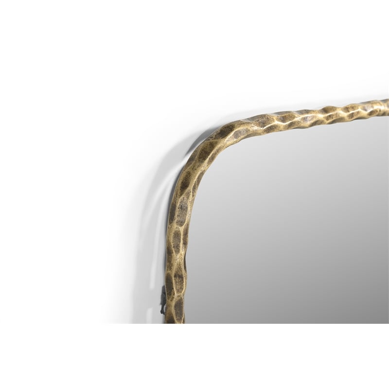 Thea Mirror with a Modern Hand-Forged Iron Frame in Brass Finish