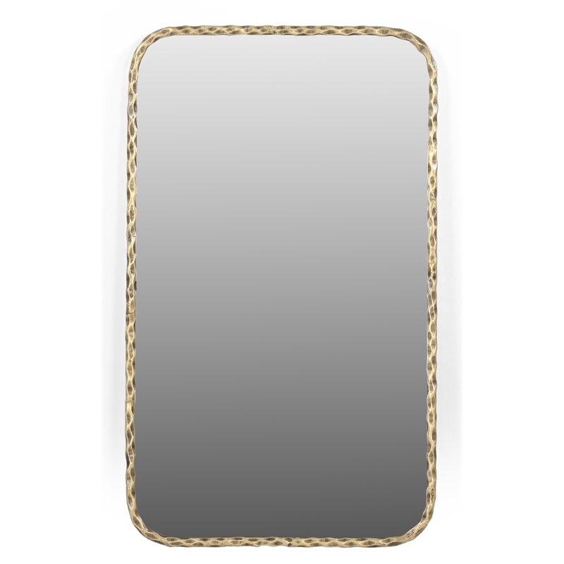 Thea Mirror with a Modern Hand-Forged Iron Frame in Brass Finish