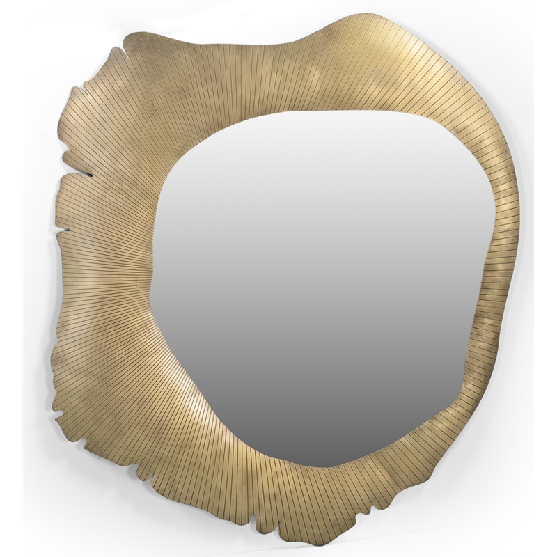 Kristin Mirror with a Modern Hand-Forged Iron Frame in Brass Finish