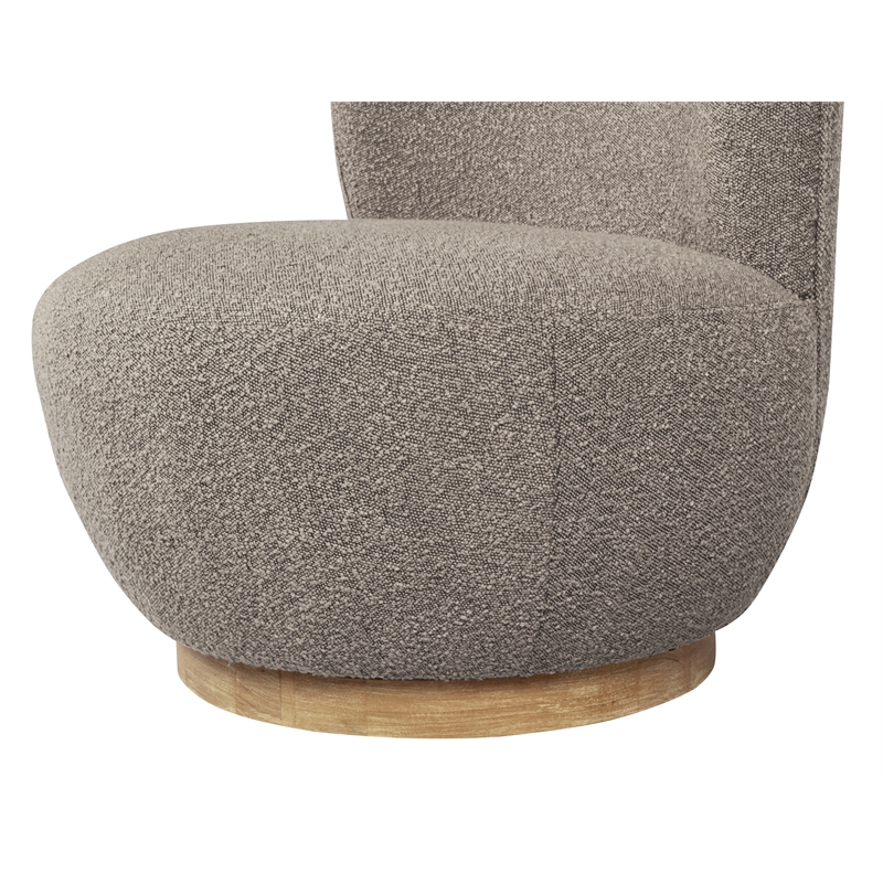 Maya Occasional Swivel Chair in Modern Silver Boucle Fabric on a Solid Wood Base