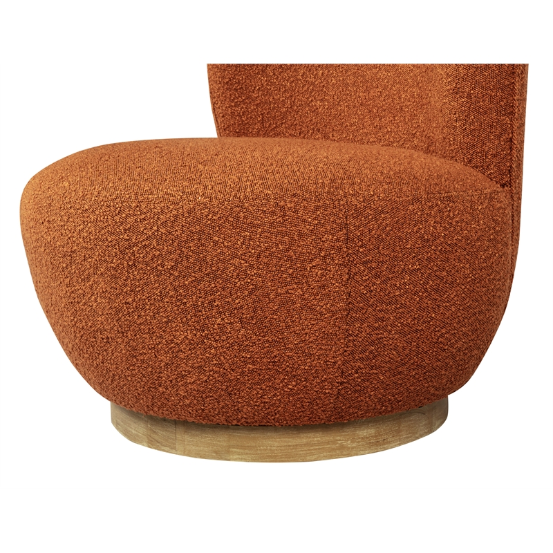 Maya Occasional Swivel Chair in Modern Rust Boucle Fabric on a Solid Wood Base