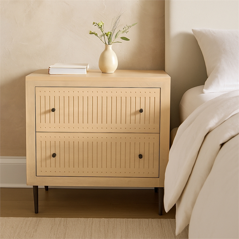 Sampson 2-Drawer Nightstand in Contemporary Aged Natural Finish on Solid Wood
