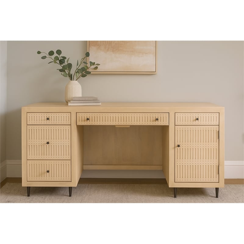 Sampson Desk with Drawers  in Contemporary Aged Natural Finish on Solid Wood