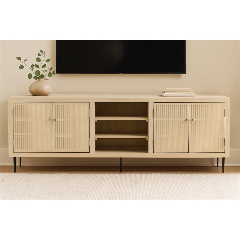 Sampson 4-Door Media Cabinet in Contemporary Aged Natural Finish on Solid Wood
